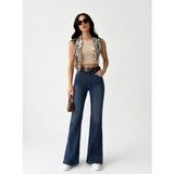 kene jeans kadın kemerli ön bacak çımalı likralı flare/ispanyol paça denim kot pantolon jeans