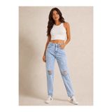 KENE JEANS YÜKSEK BEL DİZ LAZER YIRTIK TAŞ YIKAMA MOM JEANS PANTOLON
