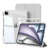 kenke iPad Air 13 inç M2 2024 / Pro 12,9 inç (6. / 5. Nesil, 2022/2021) için Hibrit Kılıf, Kalem Tutuculu, Şeffaf Sert Arka Kapaklı 2'si 1 Arada Çıkarılabilir Kılıf, Otomatik Uyku/Uyandırma, Gri
