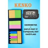 Kenko Kronometreli Öğrenci Ders Çalışma Saati + Post-It Yapışkanlı Not Kağıdı 10 Renk 200'LÜ Kare Modeller - Siyah