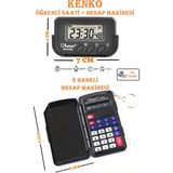 Kenko Kronometreli Pomodoro Öğrenci Ders Çalışma Masa Saati + 8 Haneli Hesap Makinesi Seti Okul Sınav Seti - Siyah