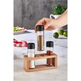 kenpool Lima 3lü Baharat Takımı Ahşap Stantlı Baharatlık Siyah Kapak - 200 ml