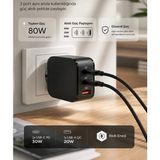 Kens Teknoloji 80W Hızlı Şarj Adaptörü Usb-C ve Usb-A Girişili Hızlı Şarj Cihazı (Şarj Kablosuz) - Siyah