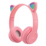 Kens Teknoloji Kedi Pembe Bluetooth Kulaklık Kablosuz Kulaklık Çocuk Oyuncu Led Işıklı