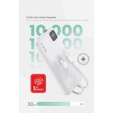 Kensa 10.000 Mah Dijital Göstergeli Dahili Çoklu Kablolu Powerbank – Süper Hızlı Şarj Taşınabilir Şarj - Beyaz