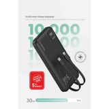 Kensa 10.000 Mah Dijital Göstergeli Dahili Çoklu Kablolu Powerbank – Süper Hızlı Şarj Taşınabilir Şarj - Siyah