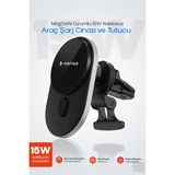 Kensa 15W 360° Magsafe Uyumlu Kablosuz Araç Içi Şarjlı Telefon Tutucu – Havalandırma Izgarası Montajlı - Siyah