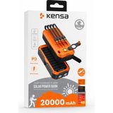 Kensa 20000 Mah Solar Powerbank Güneş Enerjili Taşınabilir Şarj Cihazı – Dahili Kablolu, Hızlı Şarj, Outdoor Uyumlu - Siyah - Turuncu