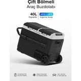 Kensa 40 Litre Çift Bölmeli Kompresörlü Araç Buzdolabı -20°C Dondurucu & Soğutucu, 12V/24V/100-240V, Dijital Ekranlı, Tekerlekli Taşınabilir Kamp Buzdolabı - Siyah - 40 lt