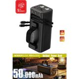 Kensa 50000MAH Powerbank 30W Pd 22.5W Qc Hızlı Şarj Dahili Usb-C Lightning Kablolu LED Fenerli Taşınabilir Şarj Cihazı - Siyah