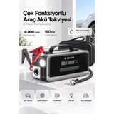Kensa Araç Süpürgeli Akü Takviyeli Hava Kompresörü Şarjlı Powerbankli Dijital Göstergeli Araç Kiti (18.000 mAh)