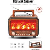 Kensa Güneş Enerjili Nostaljik Alev Efektli Şömine Tasarım Bluetooth Hoparlör Radyo - Ahşap