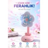 Kensa Işıklı Çiçek Tasarımlı Mini Fan Mavi 3 Kademeli Masaüstü Vantilatör - Pembe