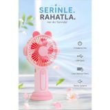 Kensa Şarjlı Taşınabilir Sevimli Kulak Tasarımlı Mini Fan 3 Kademeli Hız Telefon Standlı Vantilatör - Pembe