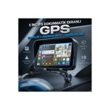 Kensa Su Geçirmez 5 İnç Güneşlikli IPS Dokunmatik Ekranlı Taşınabilir Kablosuz CarPlay Android Auto GPS Motosiklet Ekranı