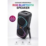 Kensa Taşınabilir Mikrofonlu 50W LED Işıklı Bluetooth Hoparlör Seti - Siyah