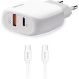 Kensa Telefon Şarj Cihazı Adaptör ve KABLO-PW-200 Pd Qc 20W Type-C'den Type-C Kablo - Beyaz