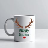 Kentex Merry Christmas Yazılı Geyik Boynuzlu Yılbaşı Kupası Model 212 Baskılı Seramik Kahve Kupası - Belirtilmemiş - 001 - Beyaz