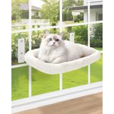 keny Kedi Pencere Levreği, Rahat Yastık Yataklı Akülü Kedi Pencere Hamağı, Masif Metal Çerçeve Kedi Pencere Yatağı, 4 Vantuzlu Beyaz