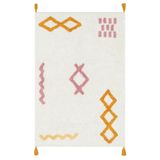 Kenya Sarı Modern Pamuk Modern Geometrik Etnik Desenli Boho Makinada Yıkanabilir Hafif Hav Toz Vermez Leke Tutmaz Kaymaz Taban Dijital Makine Baskı Halı Oturma Odası Salon Yolluk Koridor Mutfak Halısı