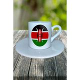 Kenya Ülke Bayrağı Bayrak Baskılı Türk Kahvesi Fincanı Tabaklı Kişiye Özel Model 2
