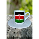 Kenya Ülke Bayrağı Bayrak Baskılı Türk Kahvesi Fincanı Tabaklı Kişiye Özel Model 3