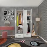 Kenzlife Biberiye 182x100x42 CM Beyaz 4 Kapılı 2 Çekmeceli Kapaklı Gardırop