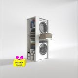 Kenzlife Çamaşır-Kurutma Makinesi Dolabı Bacce Sol Byz 187*090*60 Çekmeceli + Tekli Duvar Rafı Hediye - Beyaz