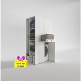 Kenzlife Çamaşır-Kurutma Makinesi Dolabı Biruni Byz 187*110*60 Çekmeceli Raflı + Tekli Duvar Rafı Hediye - Beyaz