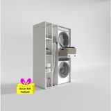 Kenzlife Çamaşır-Kurutma Makinesi Dolabı Gutas Sol Byz 187*120*60 Çekmeceli + Tekli Duvar Rafı Hediye - Beyaz