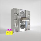 Kenzlife Çamaşır-Kurutma Makinesi Dolabı Sadra Byz 187*170*60 Çekmeceli Raflı + Tekli Duvar Rafı Hediye - Beyaz