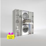 Kenzlife çamaşır-kurutma makinesi dolabı sadra byz 187*170*60 çekmeceli raflı + tekli duvar rafı hediye