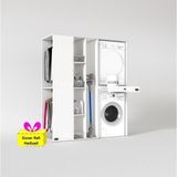 Kenzlife Çamaşır-Kurutma Makinesi Dolabı ve Giysi Dolabı Çekmeceli Attar Sol Byz 187*160*60 + Tekli Duvar Rafı Hediye - Beyaz