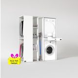 Kenzlife çamaşır-kurutma makinesi dolabı ve giysi dolabı çekmeceli attar sol byz 187*160*60 + tekli duvar rafı hediye