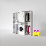 Kenzlife çamaşır-kurutma makinesi dolabı ve giysi dolabı çekmeceli hattab sol raf byz 187*160*60 + tekli duvar rafı hed