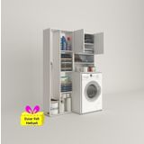 Kenzlife çamaşır makinesi dolabı hayzumsüpürge byz 180*126*55 banyo kiler çift kapaklı arkalıklı + tekli duvar rafı hedi