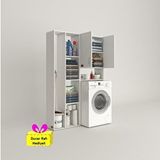Kenzlife Çamaşır Makinesi Dolabı Veronikasüpürge Byz 180*126*20 Banyo Arkalıksız Raflı + Tekli Duvar Rafı Hediyeli