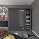 Kenzlife Gardirop Surgulu Kapakli Kapili 180 Papatya Gri Aynali Gardolap Dolap