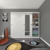 Kenzlife gardırop sürgülü kapaklı kapılı 200 papatya byz aynalı gardolap dolap - Beyaz