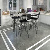 Kenzlife Hem105Zengin 140x40 cm Beyaz Siyah Masa ve 4 Adet Siyah Kolçaklı Sandalye Takımı