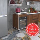 Kenzlife Kalimera Cvz 85x60x56 Fırın Ocak Dolabı Ayarlı Ayaklı Üstü Kapalı Ceviz Ankastre Modülü Kabini