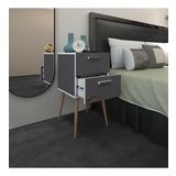 Kenzlife Komodin Donatur Gri 74*39*39 Çift Çekmeceli Ahşap Ayaklı Komidin