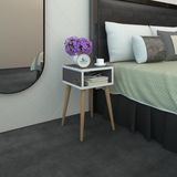 Kenzlife Komodin Ragnarok 49*29*29 Gri Komidin Ahşap Ayaklı - Beyaz