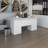 Kenzlife Kuma Kengo 75x160x80 cm Kilitli Kapaklı Dolap Çiftli Eşkenar Beyaz Ofis Masası