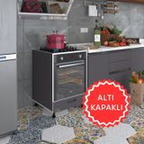 Kenzlife Malik Ejder Gri Fırın Ocak Dolabı Kapaklı Ayarlı Ayaklı Gri Ankastre Modülü Kabini