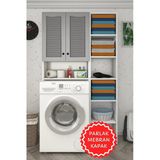 Kenzlife Membran Çamaşır Makinesi Dolabı Sinemmaks Gribyz Panjur 180*096*30 Mebran Kapak Mdf Gövde Kapaklı Arkalıklı Raflı