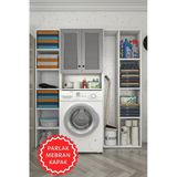 Kenzlife Membran Çamaşır Makinesi Dolabı Sinemmega Gribyz Panjur 180*156*30 Mebran Kapak Suntalam Gövde Kapaklı Arkalıklı Raflı