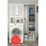 Kenzlife Membran Çamaşır Makinesi Dolabı Sinemsüpürge Byzbyz Panjur 180*126*30 Mebran Kapak Mdf Gövde Kapaklı Arkalıklı Raflı