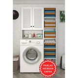 Kenzlife Membran Çamaşır Makinesi Dolabı Veronikamaks Byzbyz Panjur 180*096*20 Mebran Kapak Mdf Gövde Kapaklı Arkalıksız Raflı