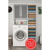 Kenzlife Membran Çamaşır Makinesi Dolabı Veronikamaks Gribyz Panjur 180*096*20 Mebran Kapak Mdf Gövde Kapaklı Arkalıksız Raflı - GRİBYZ